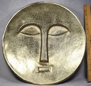 Large Metal Mid-Century Modern? Art Deco? Face Mask Wall Hanging or Bowl, 15" - Picture 1 of 4