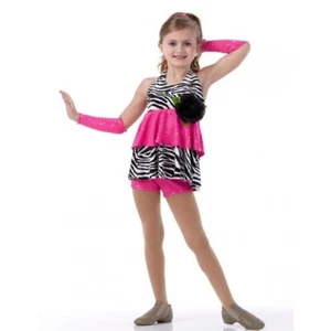 Wild At Heart PINK Dance Costume Zebra Print with Mitts CXS, 6x7, CXL, AL & 2XL - Picture 1 of 5