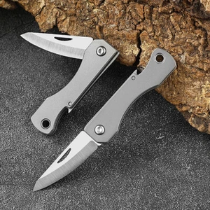 EDC Titanium Mini Pocket Folding Blade Knife w/ Opener Outdoor Camping Keychain - Picture 1 of 12
