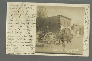 Pierre SOUTH DAKOTA RPPC 1907 BUFFALO TEAM Main Street Stores nr Fort Pierre - Picture 1 of 3