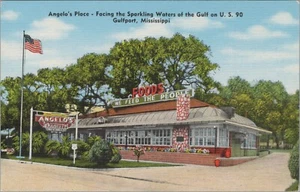 Angelo's Place Restaurant Gulfport Mississippi Feed People linen postcard F902 - Picture 1 of 2