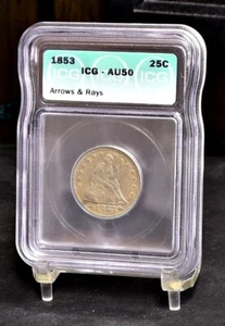 1853 Liberty Seated Quarter - ICG AU50 (#56735-L) - Picture 1 of 12