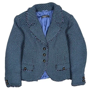 $650 Marina Rinaldi Sport Tweed Blazer Jacket Made in Italy Blue Wool 23 Medium - Picture 1 of 11