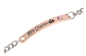 Stainless Steel His and Hers Lovers Matching His Queen Her King Couple Bracelet - Picture 1 of 9