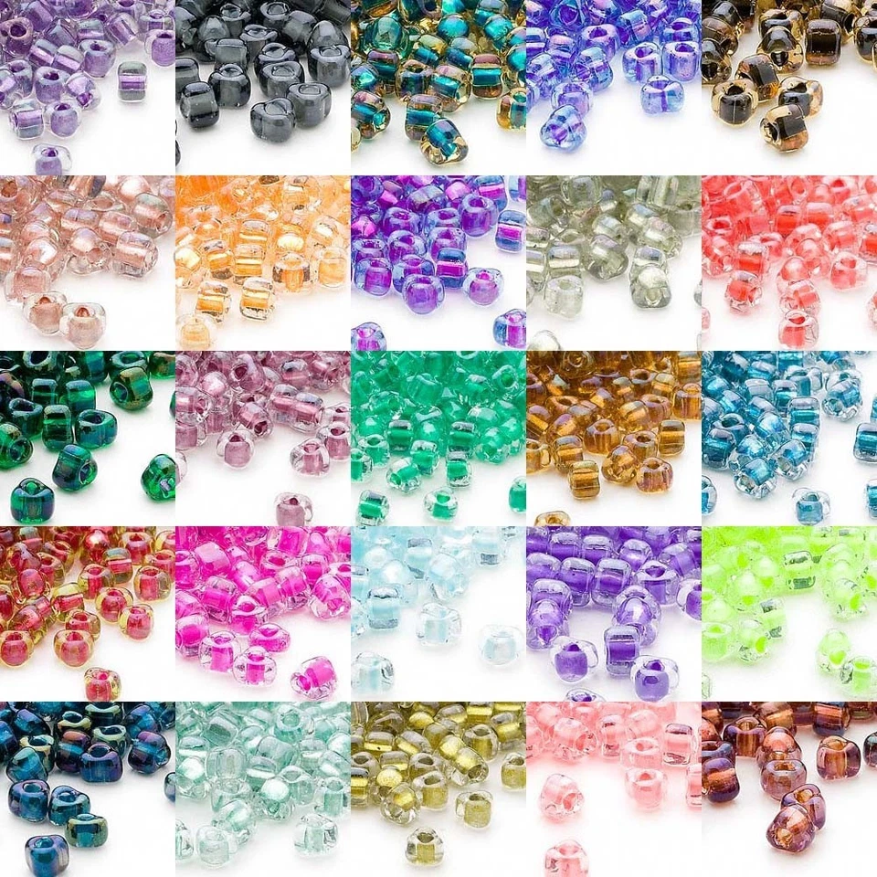100 Glass Miyuki 4mm x 3mm Two Tone Color Lined 5/0 Triangle Shaped Seed Beads - Image 1 of 1