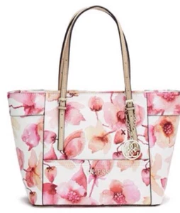 Guess DeLaney Classic Tote Bag, Beautiful Floral Bag w/Silver Tone Hardware - Picture 1 of 16