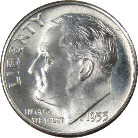1953 S Roosevelt Dime BU Uncirculated Mint State 90% Silver 10c US Coin Cover