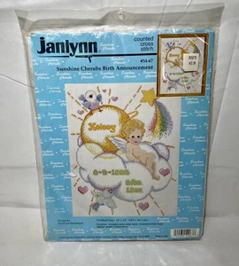 Vintage Janlynn Sunshine Cherubs Birth Announcement Counted Cross Stitch Kit - Picture 1 of 2