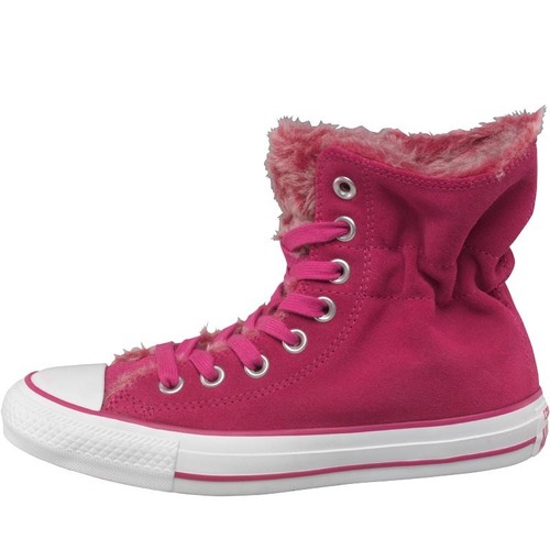 CONVERSE WOMENS CT ALL STAR HI SCRUNCHED FUR TRAINERS PINK WHITE SIZE 4 – NEW