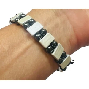 Handmade Beaded Bracelet With Black & White Ceramic Beads - Picture 1 of 5