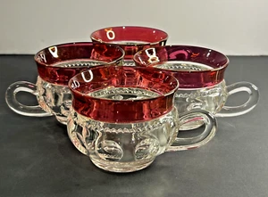 KINGS CROWN CRANBERRY Flashed TEA COFFEE CUPS TIFFIN-FRANCISCAN Set/4 EUC - Picture 1 of 7