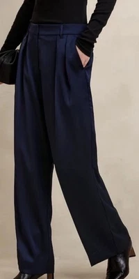 NWT Banana Republic Navy Blue Silky Pleated Wide-Leg Trouser Pants Size 10 - Image 1 of 4
