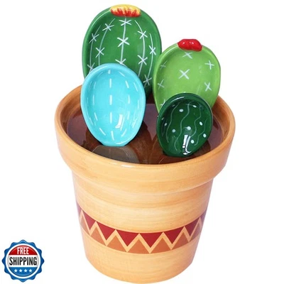 GICEY Cactus Measuring Spoons Set in Pot Ceramic Cute Small Cacti Measuring S - Image 1 of 4