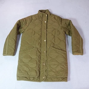 J Crew Signature Puffer Coat donna XS verde oliva trapuntato lungo PrimaLoft Snap - Foto 1 di 14