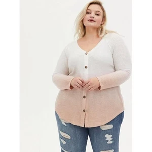 Torrid Women Blush Dip-Dye Brushed Waffle Knit Tunic Pullover White Shirt Sz 0 - Picture 1 of 13