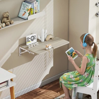 HOMCOM Wandklapptisch Klapptisch Platzsparender Schwimmender Schreibtisch Eiche - Bild 1 von 4