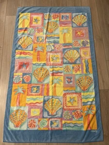 Telo mare tropicale vintage cotone palma conchiglia Terrisol colorato 39x64 - Foto 1 di 6