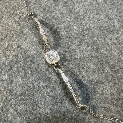 Brazalete Micro Pavé Cristal Cúbico Brillante Platino Plata 925 1 Quilate  Foto 1 de 4