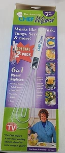 NEW Pack Of 2 Chef Wizard 6-in-1 Utensil - Tongs Server Whisk Spatula Spoon Fork - Picture 1 of 2
