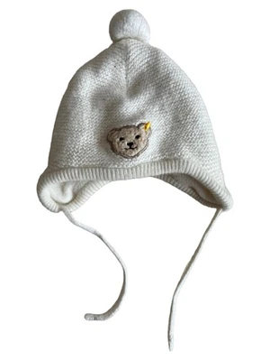 Steiff Bonnet Enfant Blanc Tricot Teddy Applique - Photo 1/2