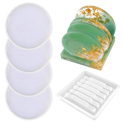 5 stampi rotondi in silicone per sottobicchiere in resina con supporto stampo  - Immagine 1 di 4