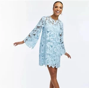 MESTIZA NEW YORK Women's Mira Flare-Sleeve Blue Floral Lace Shift Dress S - Picture 1 of 8