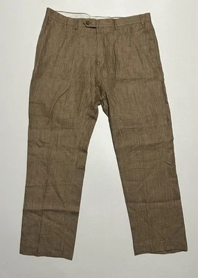Pantalones/pantalones de vestir de negocios Ralph Lauren para hombre marrón LINO PURO AJUSTADO 36x30 Foto 1 de 4