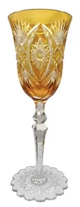Copa de vino de cristal Val St Lambert ámbar oro corte a base de copo de nieve transparente 8,25" - Imagen 1 de 7