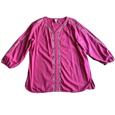 Chico’s Embroidered Lightweight Tunic Size 2 US Large Pink Lightweight Blouse - Image 1 of 4