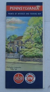 VINTAGE 1955 PENNSYLVANIA TOURING ROAD MAP CALIFORNIA OIL CO. CALSO GASOLINE - Picture 1 of 11