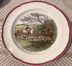 Fox Hunt Hunting Spode Throwing Off Dinner Plate Magenta Rim - Picture 1 of 4