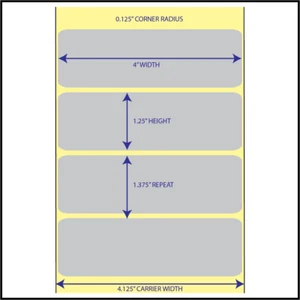 Silver Polyester Thermal Transfer 4" x 1.25" Labels for Zebra, 3" core,2500/roll - Picture 1 of 2