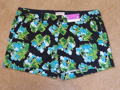 Nuevos Pantalones Cortos Para Mujer Merona Negro Caqui Verde Turquesa Floral Tiro Medio 3" Talla 8 Foto 1 de 4