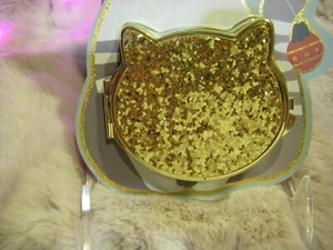 Gold Glitter Kitty Face Foldable Compact Mirror Two/Side  New Packaged - Picture 1 of 8