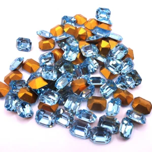 Rhinestone Crystal Aquamarine 4 Pack 10mm x 8mm Octagon Faceted Cabochon Vintage - Picture 1 of 3