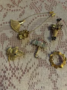 Lot 6 Goldtone Fair Lady Bouquet, Hair , Umbrella Leaf , Circle Jewelry Pins - Picture 1 of 12