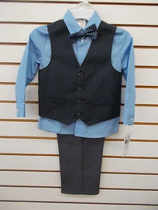 Boys Van Heusen $50 4pc Charcoal & Light Blue Vest Suit Size 4 - 7 - Picture 1 of 9