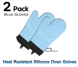 2 Stück Silikon Ofenhandschuhe Hitzebeständige Ofenhandschuhe Rutschfest Backhandschuh - BLAU - Bild 1 von 7
