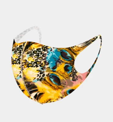 Máscara transpirable reutilizable lavable con estampado de leopardo y pluma de pavo real cubierta facial Foto 1 de 2