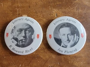 Literary Agents-Anthony Masters, Ian Fleming & Howard Hunt Promo 1980's Pinbacks - Picture 1 of 3