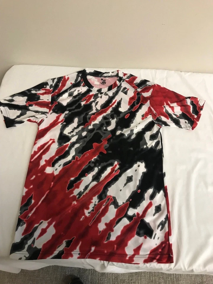 Camiseta Badger Tye Dye 100 % Poly Performance para hombre, roja Foto 1 de 1
