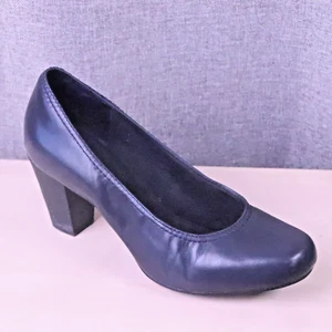 Clarks Bendables Pumps Womens 9.5M-US Navy Leather Classic Round Toe Heels 61608 - Picture 1 of 14