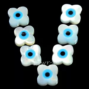 Natural Mesopotamia 6x6 MM Clover White Keshi Mother of Pearl Evil Eye 2 Pc Lot - Picture 1 of 7
