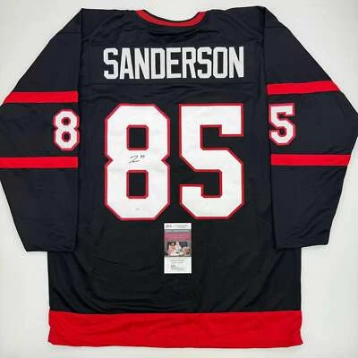 Autographed/Signed Jake Sanderson Ottawa Black Hockey Jersey JSA COA - Image 1 of 4