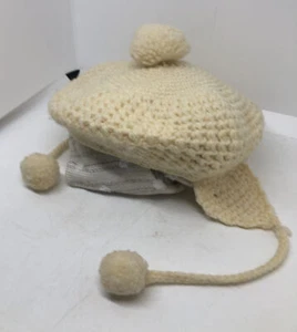 Vintage Hand Knit Toddler Hat with Pom Poms And Ear Flaps - Picture 1 of 6