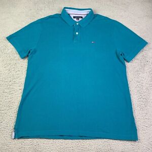 Tommy Hilfiger Polo Shirt Adult Extra Large Aqua Preppy Flag Rugby Casual Mens
