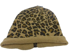 Tan Leopard Print Womens Knit Hat OSFM New - Picture 1 of 2