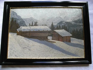 GEMÄLDE Öl AUF HARTFASER E. SCHWARZLOSE " LANDSCHAFT " 1920 - Picture 1 of 2