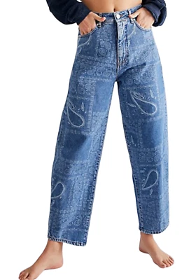 NOVO JEANS JUST FEMININO AZUL CLARO CACHECOL ESTAMPA PAISLEY OUSADO TAMANHO 29 PESSOAS LIVRES - Imagem 1 de 4