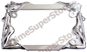 Nude/Naked Ladies Women Twin Girls Chrome Metal Motorcycle License Plate Frame - Picture 1 of 1